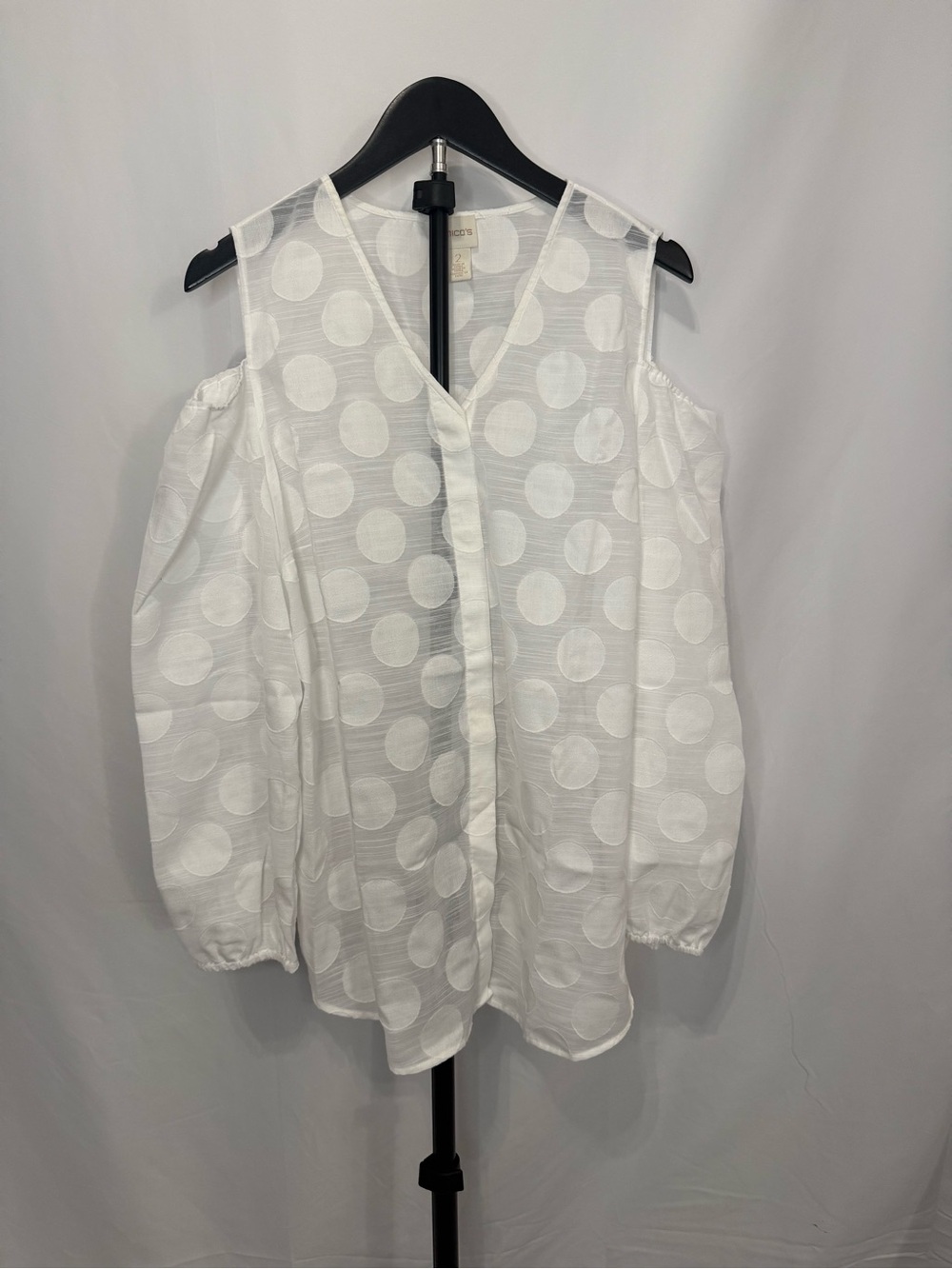 Chico's White Polka Dot Cold Shoulder Blouse